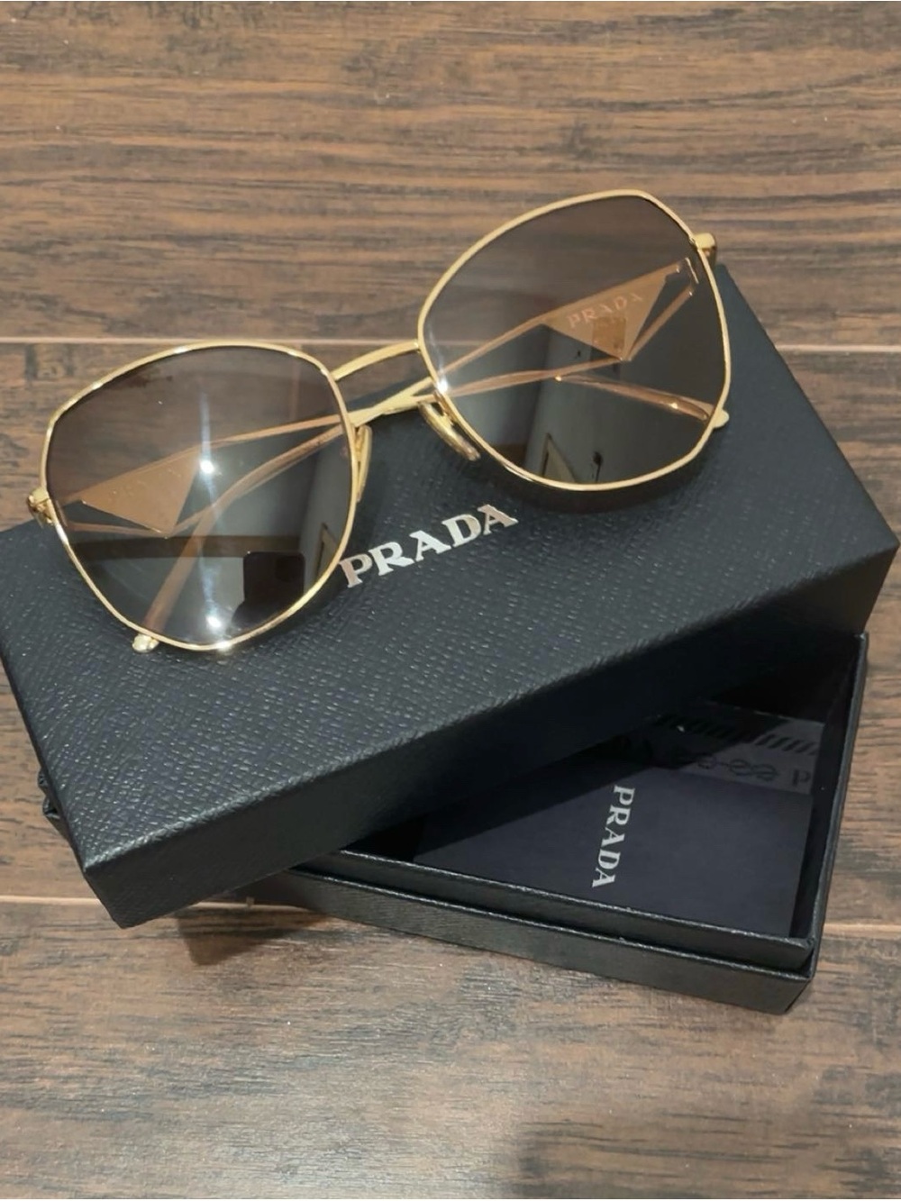Prada Gold Frame Brown Lens Women's Sunglasses - Geometric Aviator